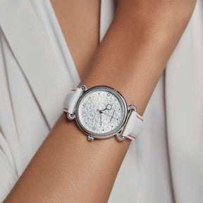 Vienna Watch with Diamonds and White Leather Strap