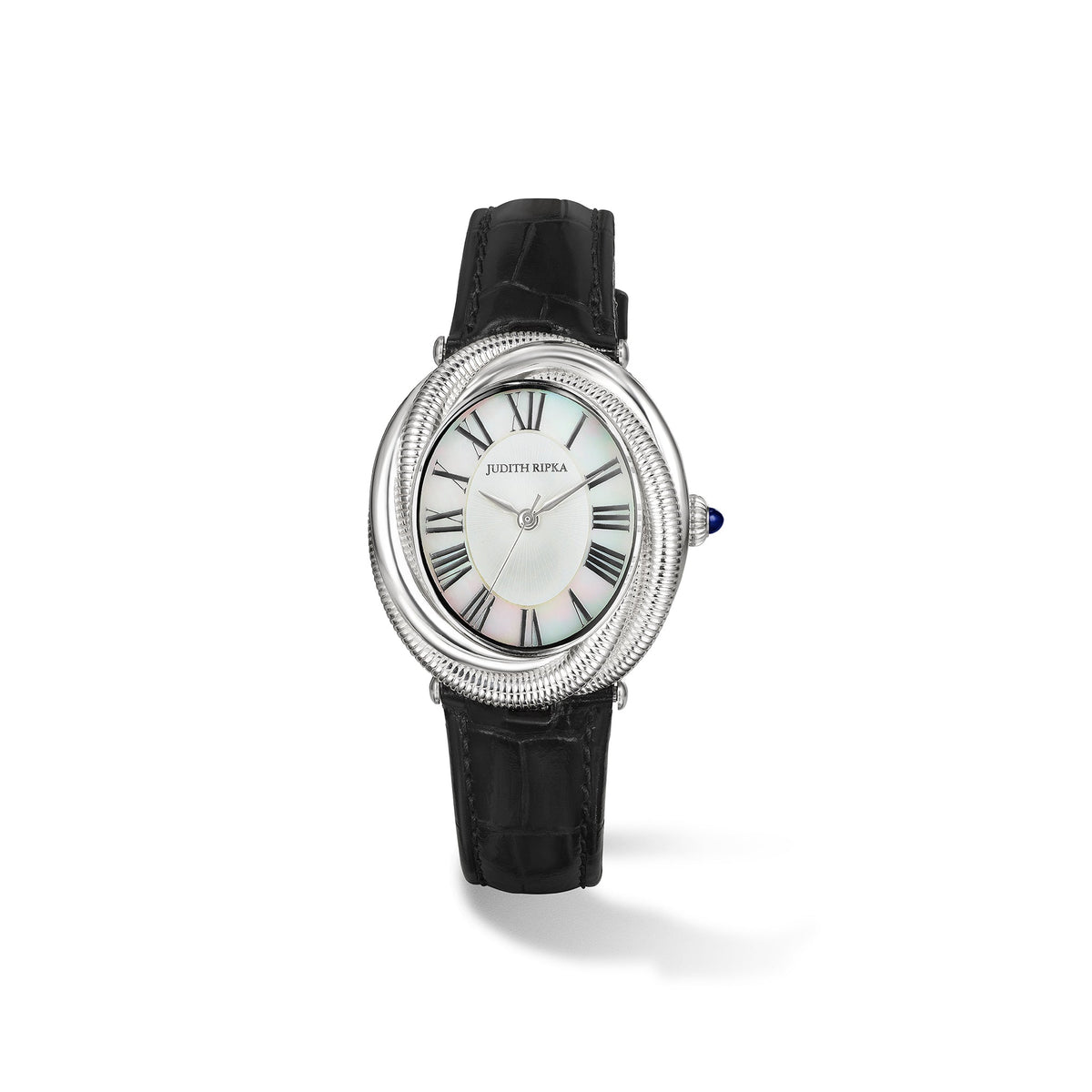 Eternity Watch with Mother of Pearl, Sapphire and Black Genuine Crocodile Strap