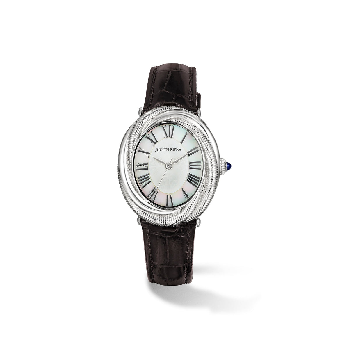 Eternity Watch with Mother of Pearl, Sapphire and Darkest Brown Genuine Crocodile Strap
