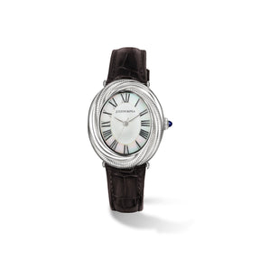 Eternity Watch with Mother of Pearl, Sapphire and Darkest Brown Genuine Crocodile Strap