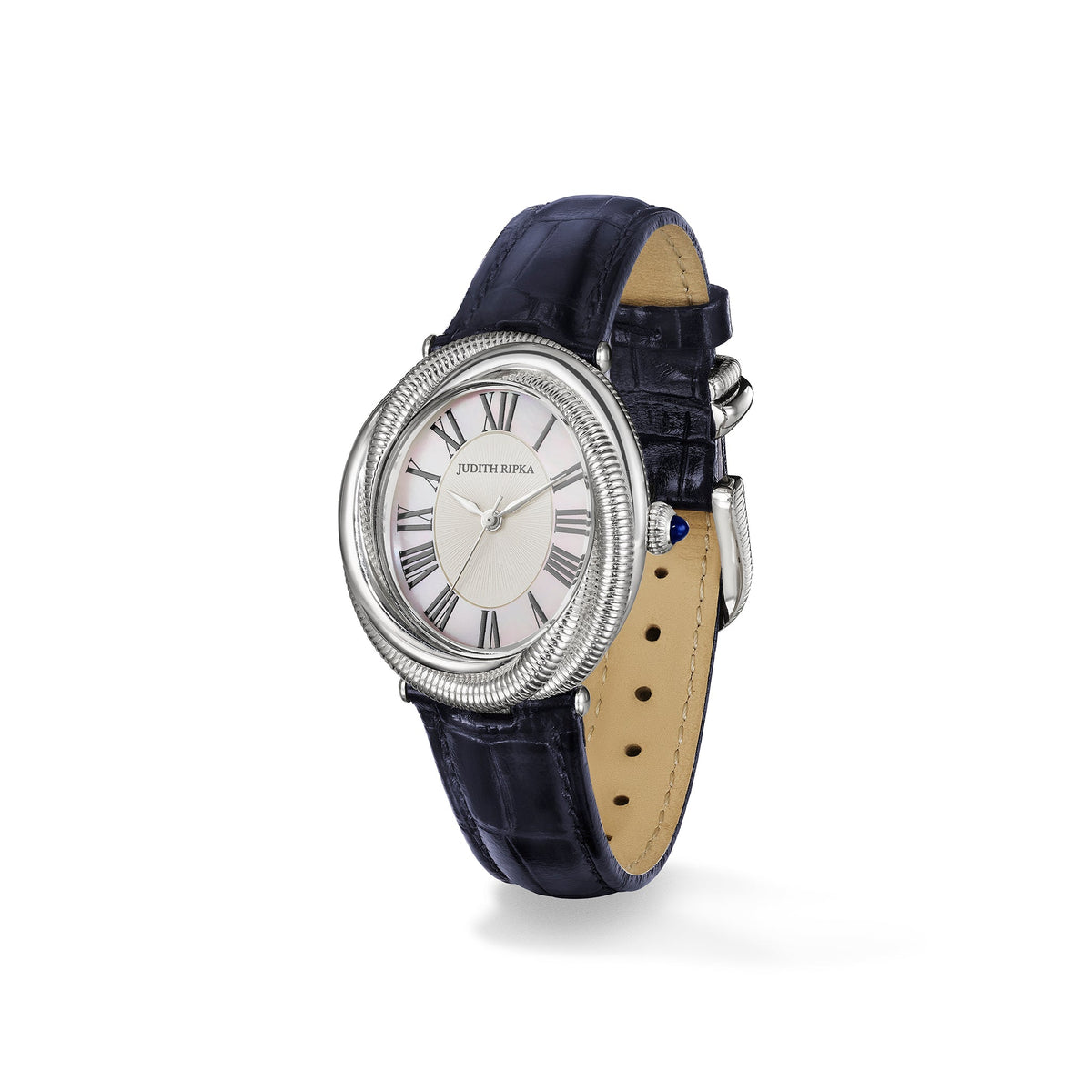 Eternity Watch with Mother of Pearl, Sapphire and Midnight Genuine Crocodile Strap