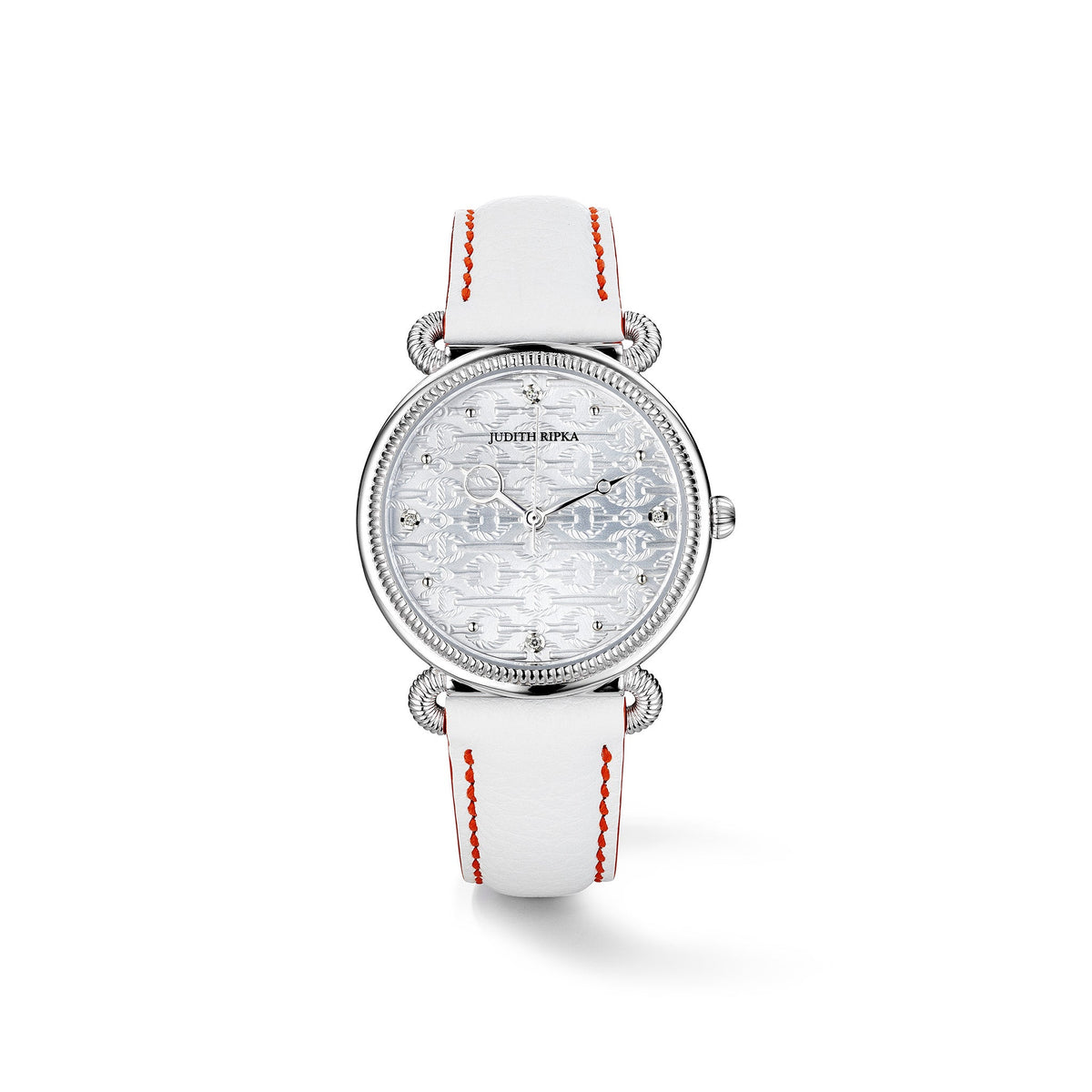 Vienna Watch with Diamonds and White Leather Strap