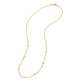 Shima Station Necklace with Freshwater Pearls and Diamonds in 18K