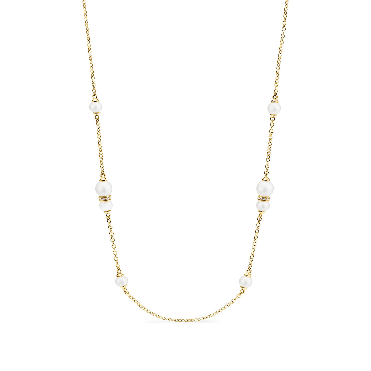 Shima Station Necklace with Freshwater Pearls and Diamonds in 18K