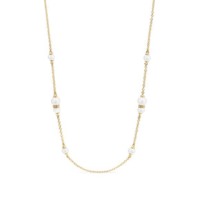 Shima Station Necklace with Freshwater Pearls and Diamonds in 18K