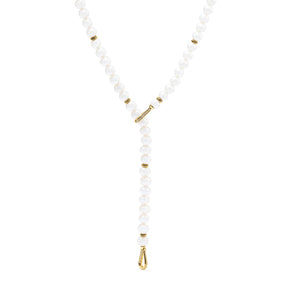Shima Double Hook Drop Necklace with Freshwater Pearls and Diamonds in 18K