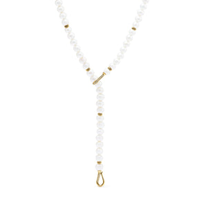 Shima Double Hook Drop Necklace with Freshwater Pearls and Diamonds in 18K
