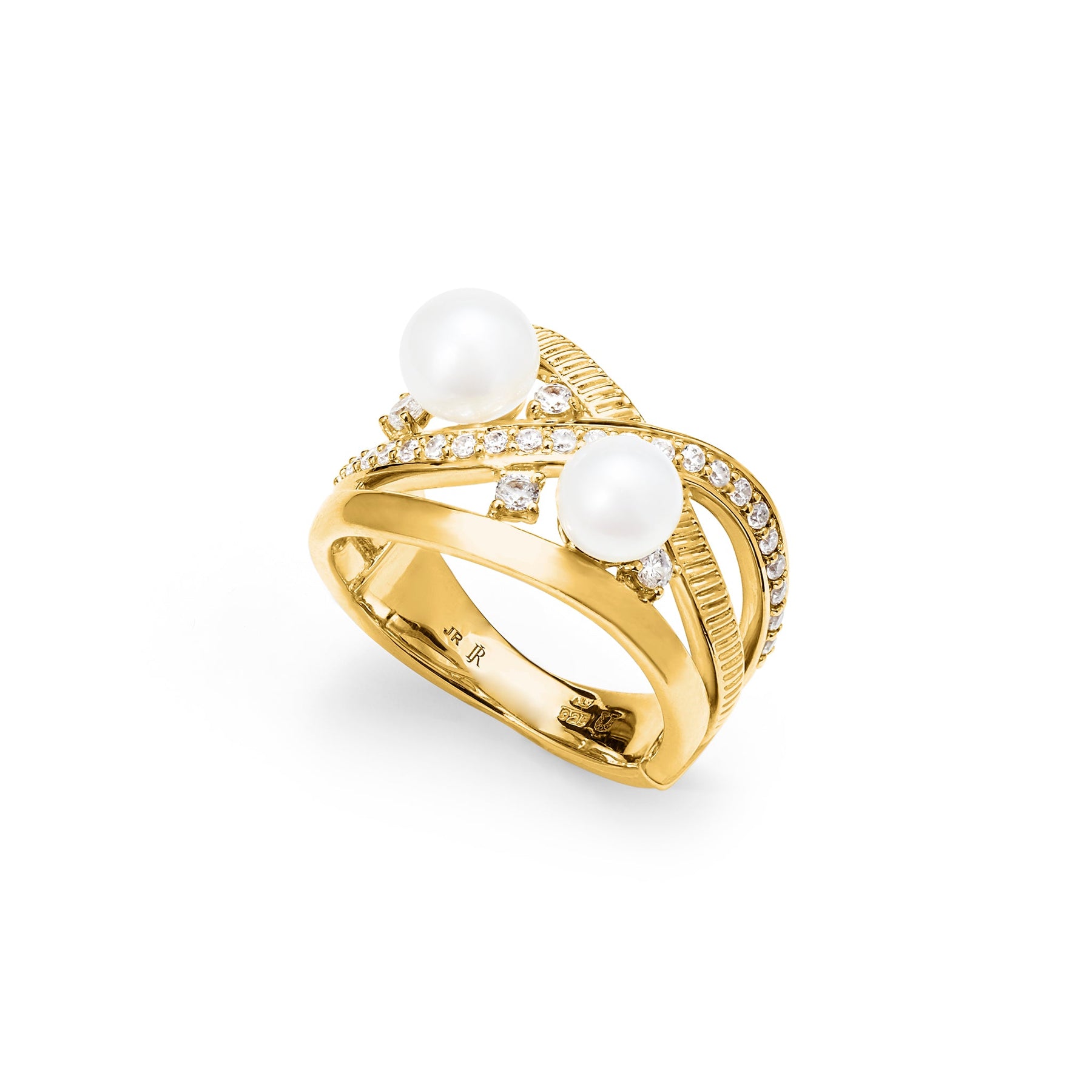 Shima Band Ring with Freshwater Pearls and Diamonds in 18K