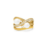 Shima Band Ring with Freshwater Pearls and Diamonds in 18K
