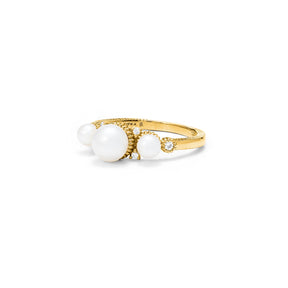 Shima Pearl Ring with Freshwater Pearls and Diamonds in 18K