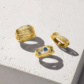 Santorini Band Ring with London Blue Topaz and Diamonds in 18K