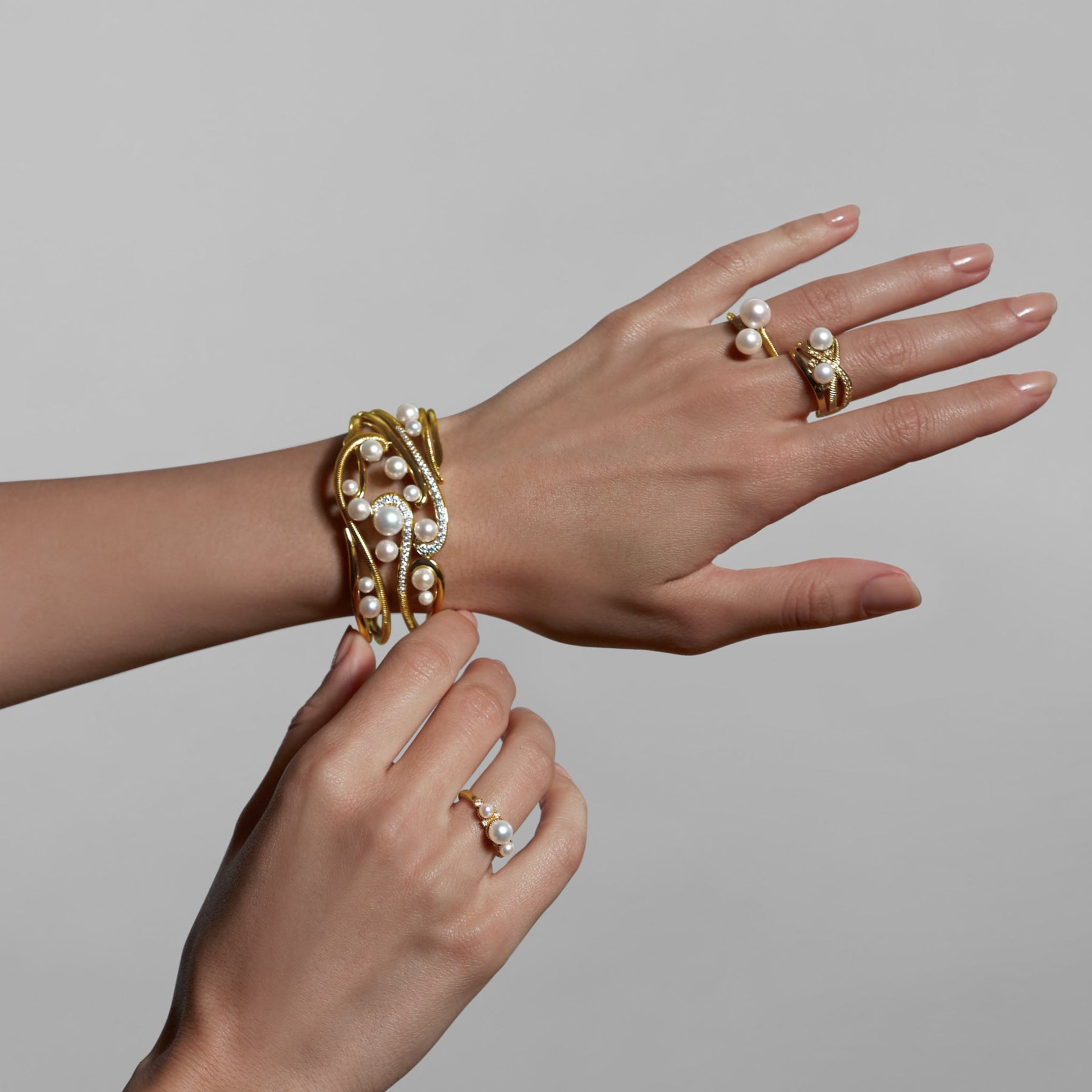 Shima Cuff with Freshwater Pearls and Diamonds in 18K