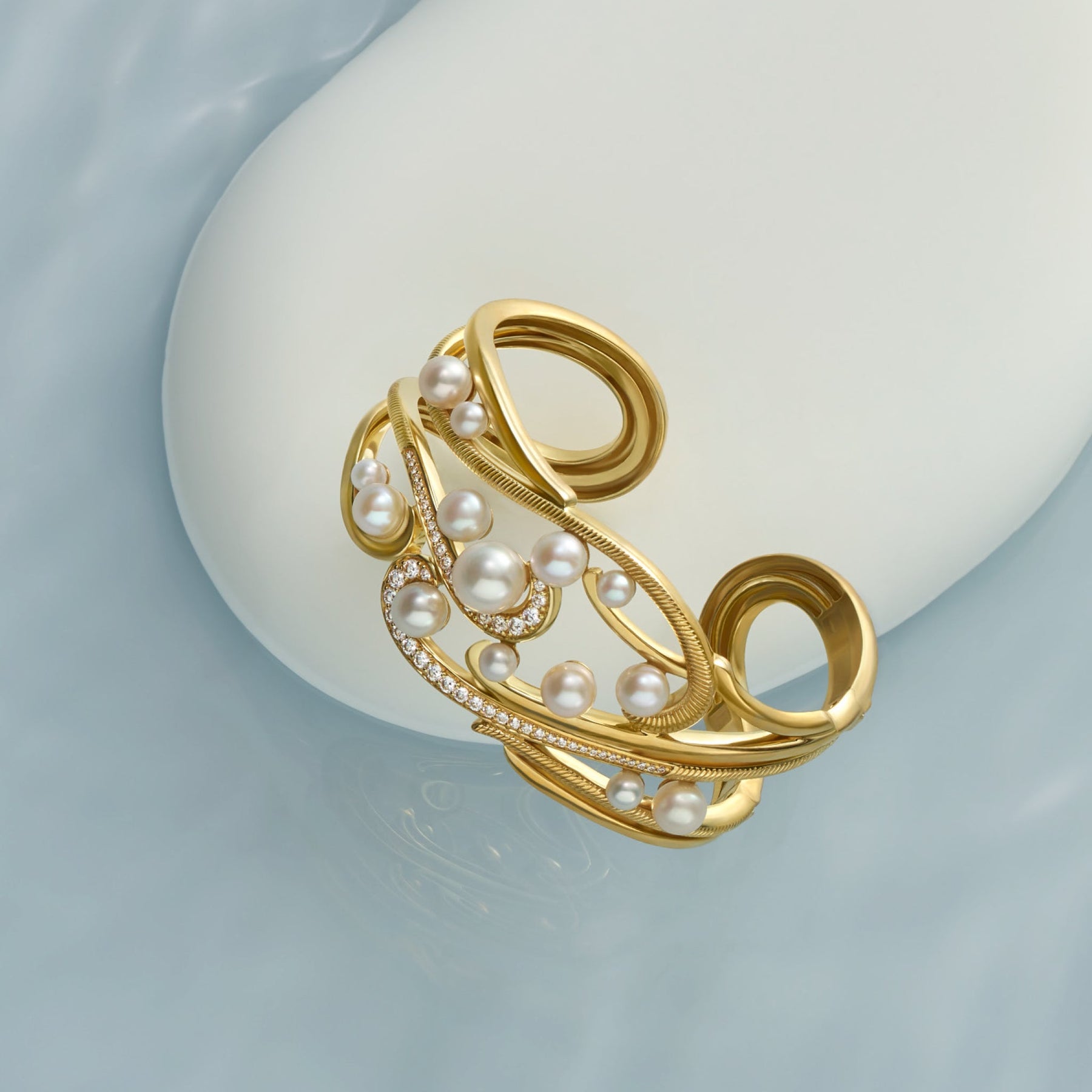 Shima Cuff with Freshwater Pearls and Diamonds in 18K