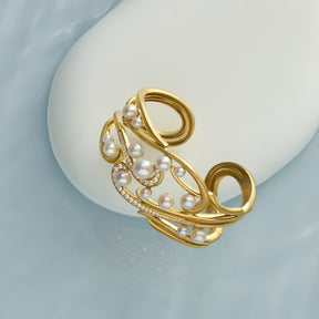 Shima Cuff with Freshwater Pearls and Diamonds in 18K