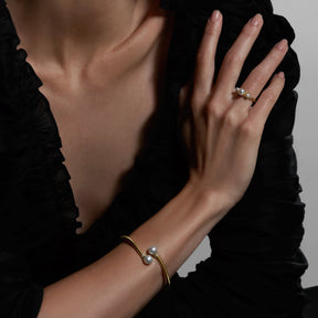 Shima Bypass Cuff with Freshwater Pearls and Diamonds in 18K