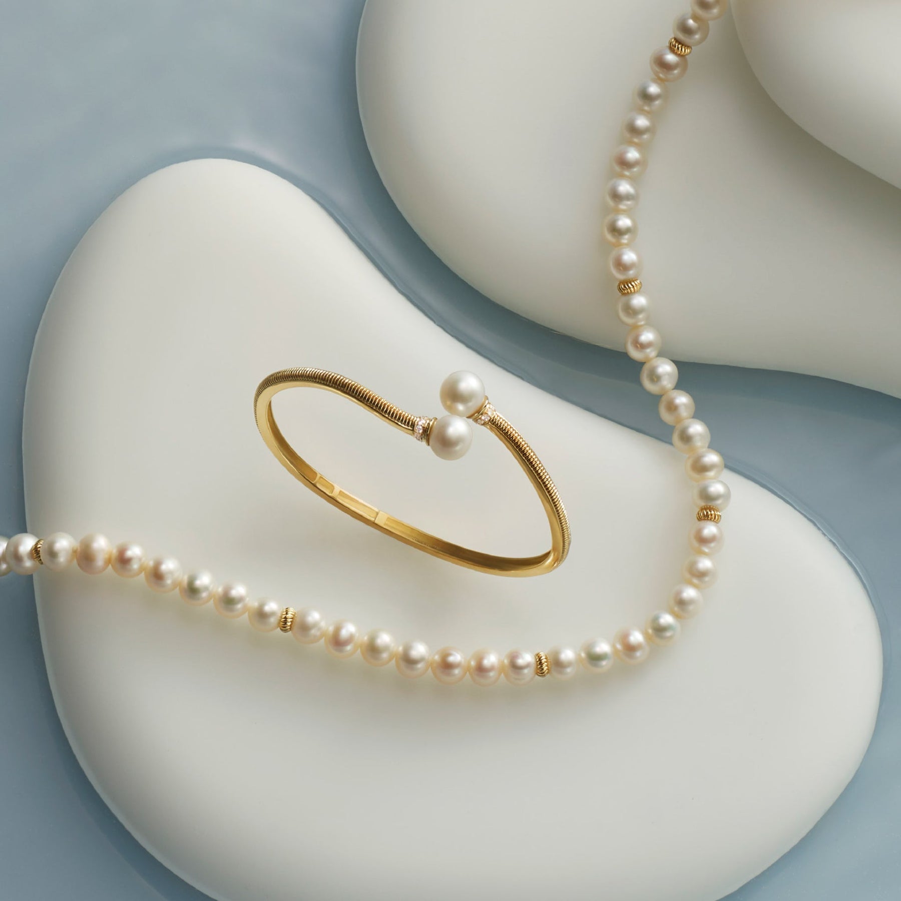 Shima Bypass Cuff with Freshwater Pearls and Diamonds in 18K