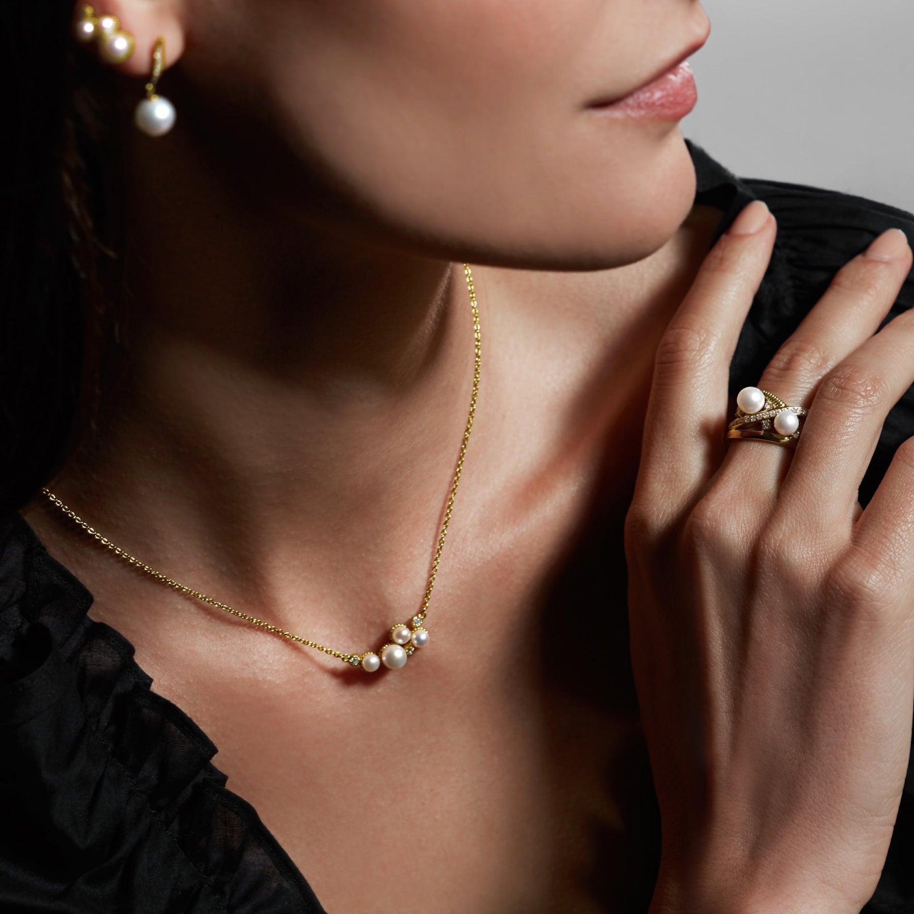 Shima Necklace with Freshwater Pearls and Diamonds in 18K