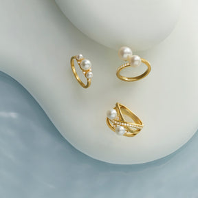 Shima Band Ring with Freshwater Pearls and Diamonds in 18K