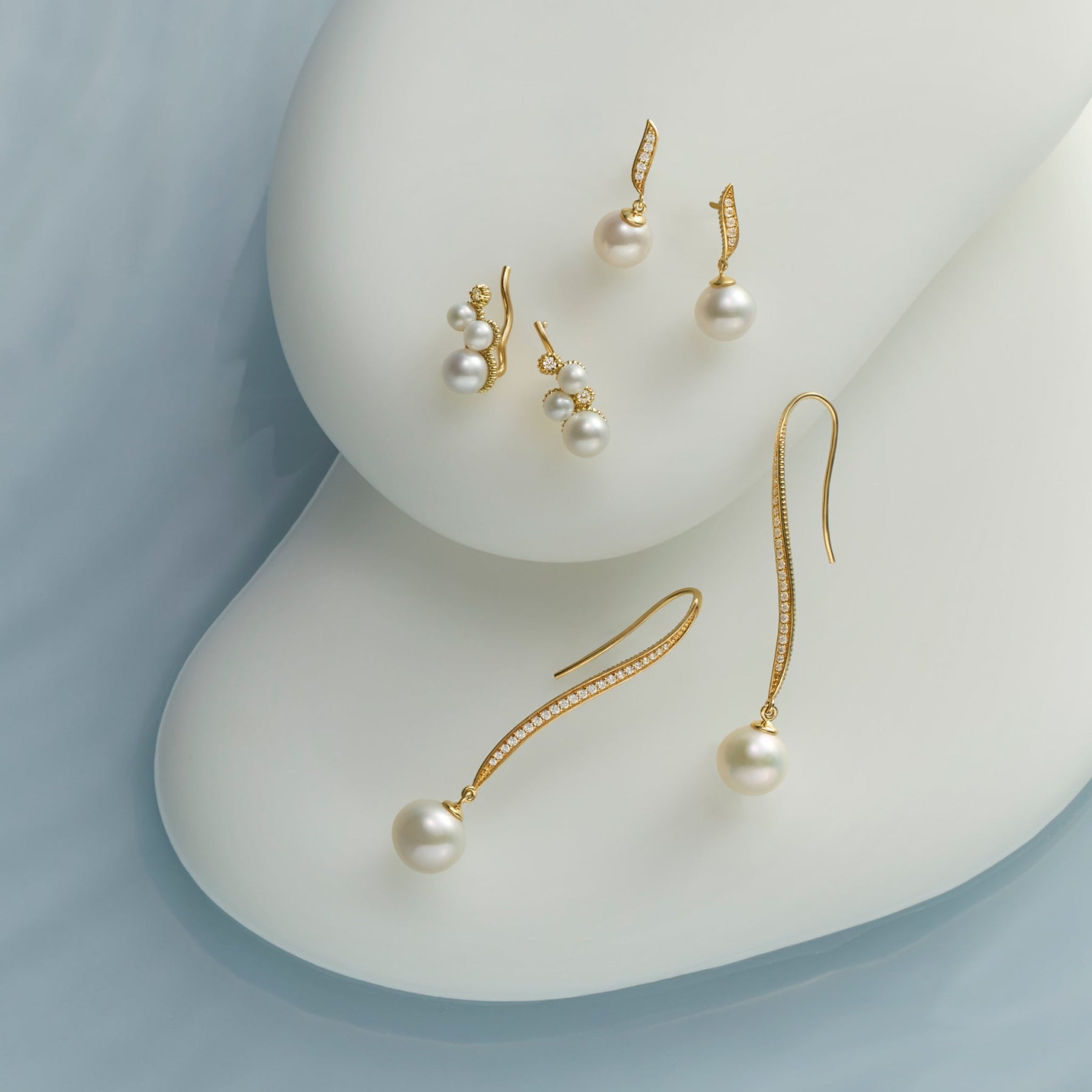 Shima Drop Earrings with Freshwater Pearls and Diamonds in 18K