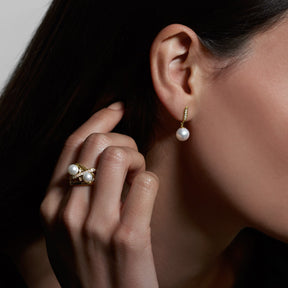 Shima Drop Earrings with Freshwater Pearls and Diamonds in 18K