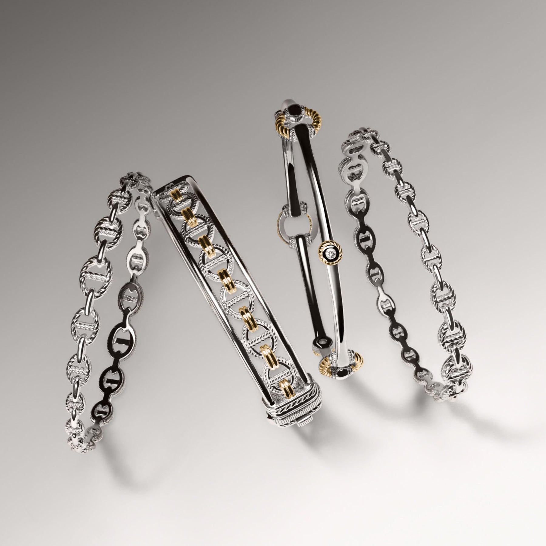 Vienna Link Bangle Bracelet with 18K Gold